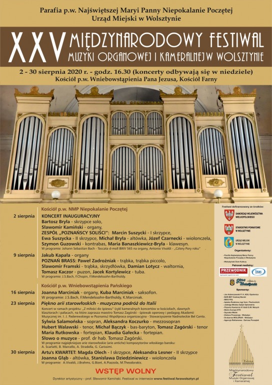 XXV Midzynarodowy Festiwal Muzyki Organowej i Kameralnej w Wolsztynie